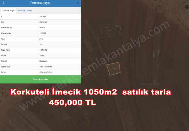 Korkuteli Satılık Tarla Antalya Kevzer Mah