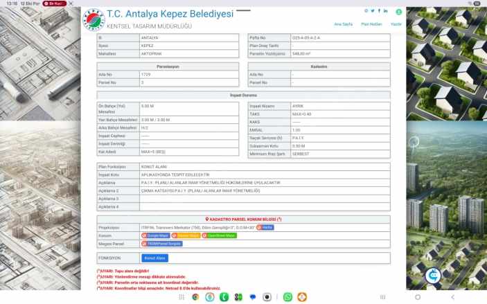 Kat Karsılıgı Arsa Antalya Kepez Aktoprak Mah 548 M2 Oran %45 Acıklamayı Okuyunuz Satılık Karşılığı