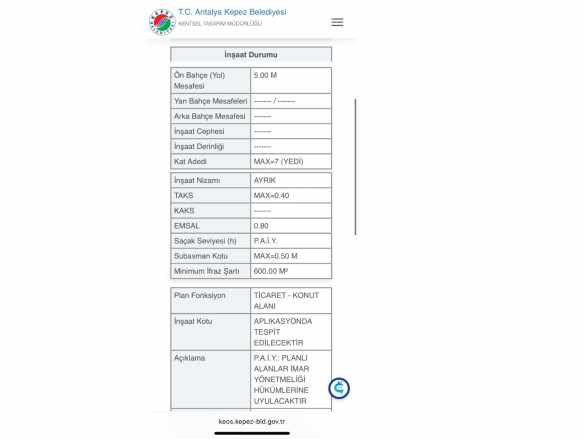 Antalya Kepez Altınova Orta Mh Fırsat Kat Karşılığı Satılık Arsa Mah