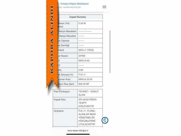 Antalya Kepez Altınova Orta Mh Fırsat Kat Karşılığı Satılık Arsa Mah