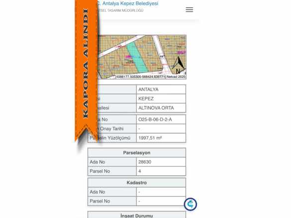 Antalya Kepez Altınova Orta Mahallede Fırsat Kat Katşılığı Arsa Satılık Karşılığı