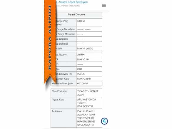 Antalya Kepez Altınova Orta Mahallede Fırsat Kat Katşılığı Arsa Satılık Karşılığı