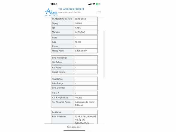 Antalya Aksu Altıntaşta %50 Kupon Arsalar Satılık Kat Karşılığı Arsa Altıntaş Mah