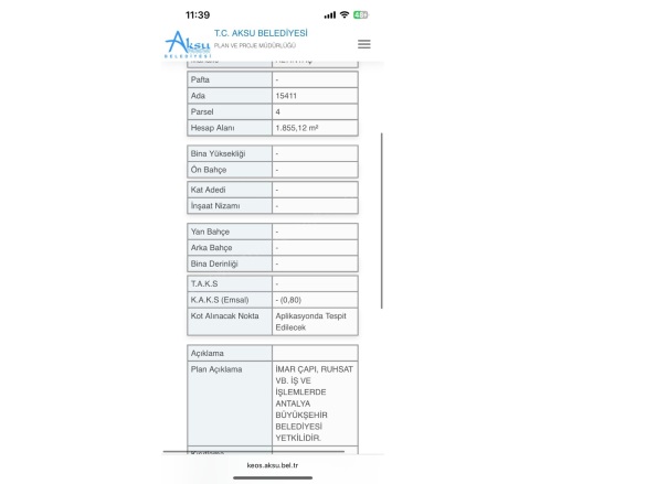 Altıntaş Mah. Aksu Satılık Kat Karşılığı Arsa |  1855M2 1Tl İmarlı  Resim-3