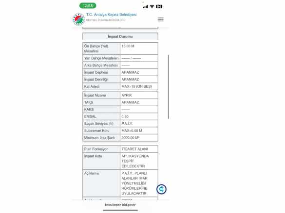 Antalya Kepez Altınova Sinan Mahallesinde Kat Karşılığı %50 Satılık Arsa Aksu Altıntaş Mah