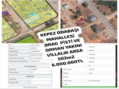 Antalya Kepez Odabaşı 502M2 Satılık Arsa Villa Sı Mah