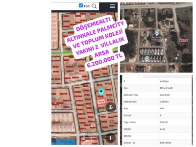 Antalya Döşemealtı Altınkale 562M2 Satılık Arsa Villa Sı Mah