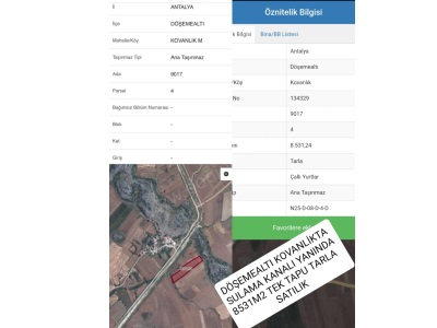 Antalya Döşemealtı Kovanlıkda Satılık Tarla Kovanlık Mah