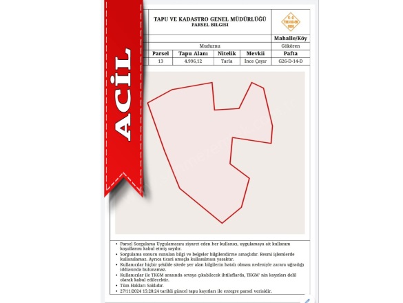 Kayapınar Mah-Gökören Köyü. Mudurnu Acil Satılık Tarla |  5000M2 800.000Tl Resim-2