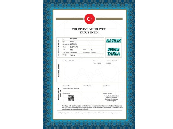 Büğdüz Mah. Alpu Satılık Tarla |  368M2 130.000Tl Resim-1