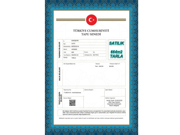 Büğdüz Mah. Alpu Satılık Tarla |  664M2 200.000Tl Resim-1