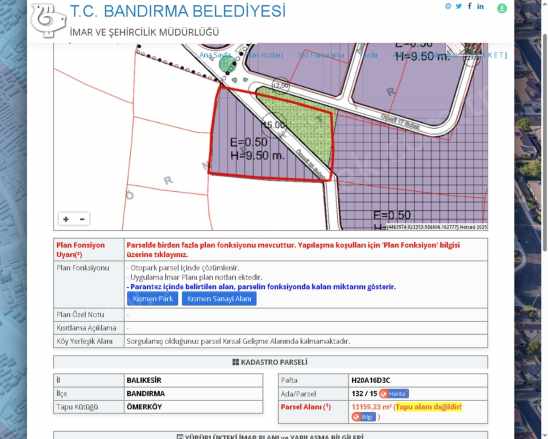 Bandırma Ömerli De Satılık Arsa Sanayi imarlı 13150M2+7085M2 Vetarla Mah