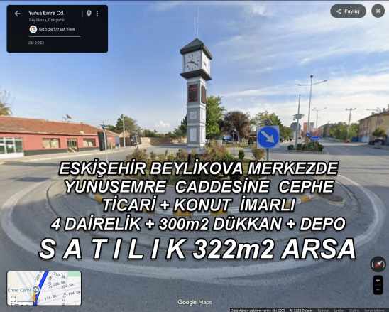 Eskişehir Beylikova Merkezde Ticari + Konut imarlı Satılık Arsa 322M2 Yunus Emre Mah