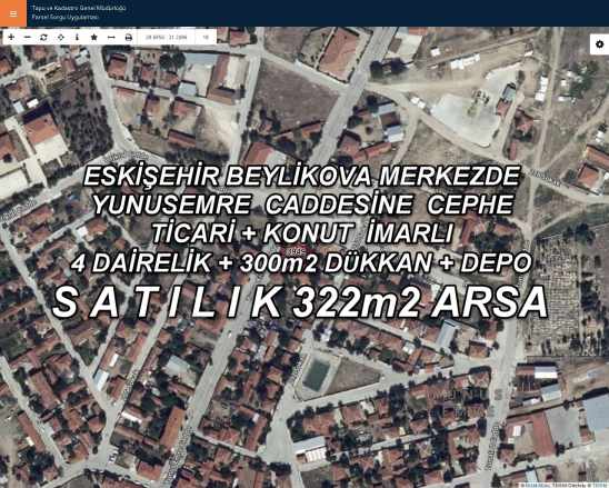 Eskişehir Beylikova Merkezde Ticari + Konut imarlı Satılık Arsa 322M2 Yunus Emre Mah