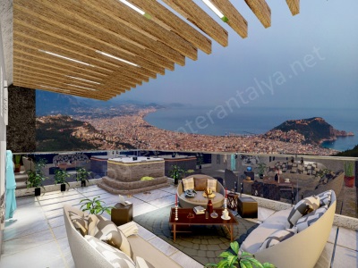 Alanya Da Deniz Manzaralı Lüks 4+1 Satılık Villa Tepe Mah