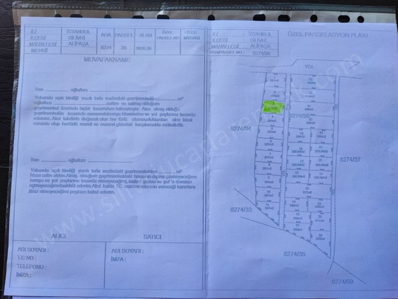 SİLİVRİ ALİPAŞA MAHHALLESİNDE PARSELASYONU BİTMİŞ YATIRIMLIK KUPON ARSA SATILIK 254M2