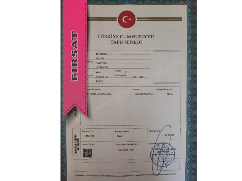 SİLİVRİ GAZİTEPE MAHHALLESİNDE SATILIK ARSA 290M2