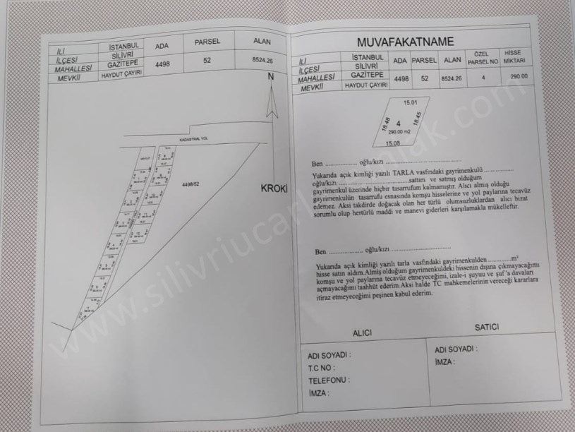 SİLİVRİ GAZİTEPE MAHHALLESİNDE SATILIK ARSA 290M2