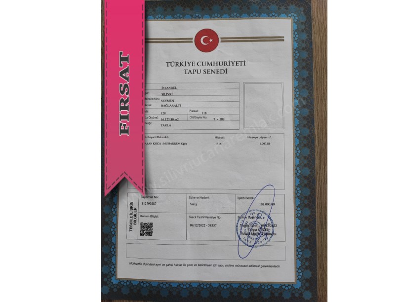SİLİVRİ SEYMEN MAHHALLESİNDE YATIRIMLIK KUPON YERDİR ASFALTTA CEPHE PARSELASYONU YAPILMIŞTIR 1007M2