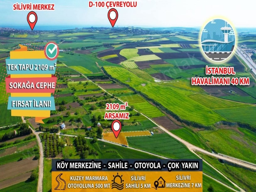 SİLİVRİ FENERKÖY MAHHALLESİNDE KÖMÜRCÜ BAĞLAR MEVKİGİNDE SATILIK TARLA 2.110M2