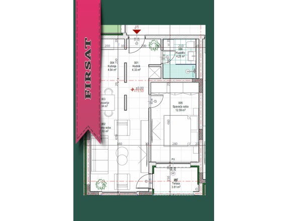 Kavac Kavac Satılık Daire |  1+1 Oda | 51M2 90.000€ | Zemin Kat | Klima | 1 Banyo | 1 Yatak Odası Resim-2