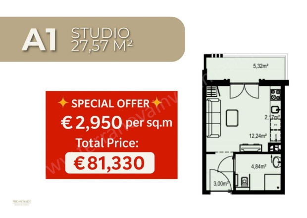 Becici Becici Satılık Daire |  1 Oda | 28M2 81.000€ | Zemin Kat | Klima | 1 Banyo Resim-2