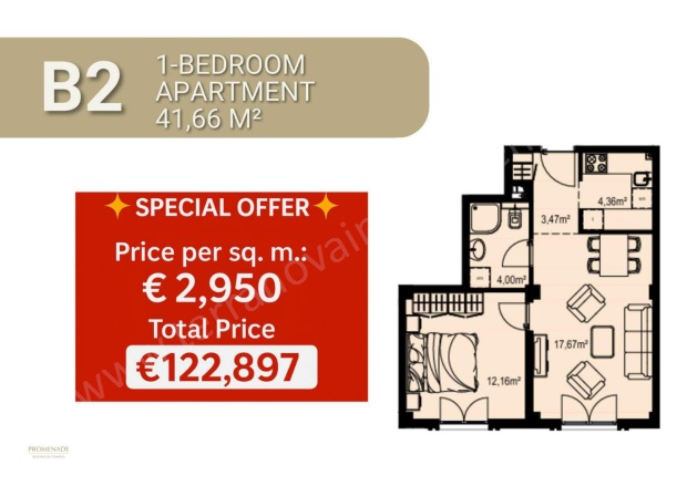 Becici Becici Satılık Daire |  1+1 Oda | 42M2 123.000€ | Zemin Kat | Klima | 1 Banyo | 1 Yatak Odası Resim-4
