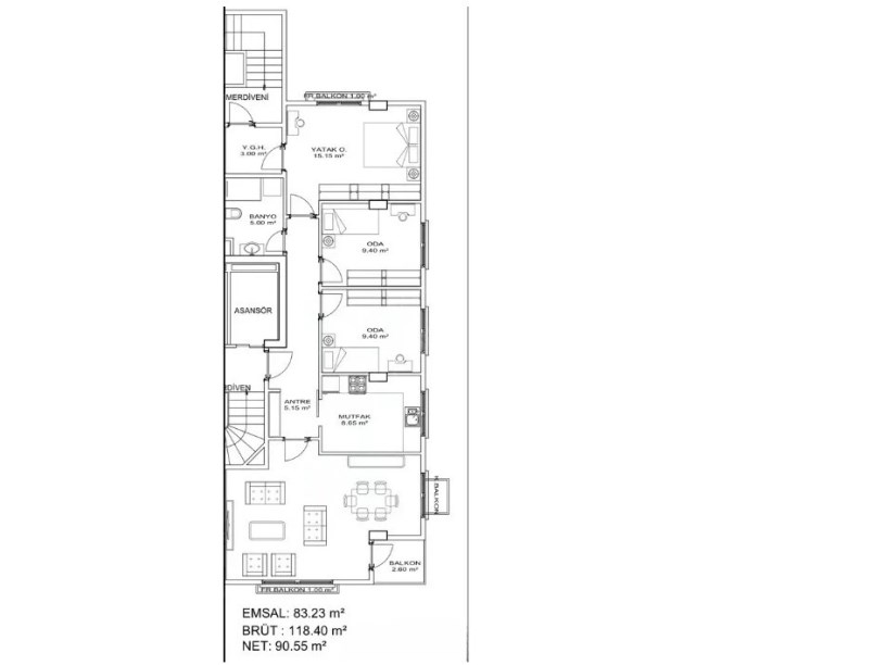 Kadıköy Kozyatağı 3+1 91m2 net çift banyo Balkon  Sıfır satılık daire