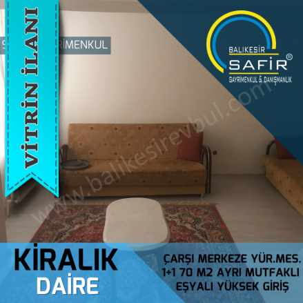 Balıkesir Kiralık Daire Safir Den Çarşı Merkeze Yür Mes 1+1 70 M2 Ayrı Mutfaklı Eşyalı Yüksek Giriş Altıeylül Hacıilbey