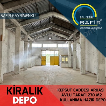 Gümüşçeşme Altıeylül Kiralık Depo |  270M2 Aylık 55.000Tl | Zemin Kat Resim-1