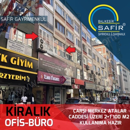 Eskikuyumcular Karesi Kiralık Ofis / Büro |  2+1 Oda | 100M2 Aylık 18.500Tl | 2. Kat | Kombi Resim-1
