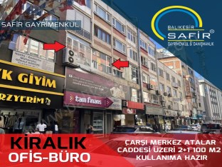 BALIKESİR KİRALIK OFİS BÜRO SAFİR DEN ÇARŞI MERKEZ ATALAR CAD.ÜZERİ 2+1 100 M2 KULLANIMA HAZIR  