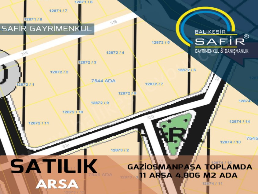 BALIKESİR SATILIK ARSA SAFİR DEN GAZİOSMANPAŞA TOPLAMDA 11 ARSA 4.806 M2 ADA 
