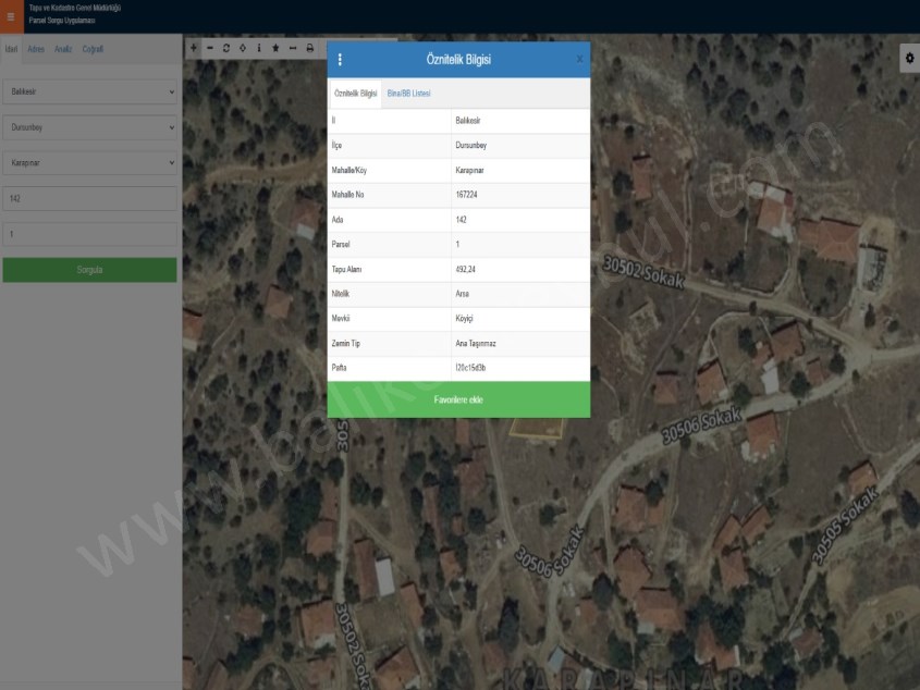 BALIKESİR SATILIK ARSA SAFİR DEN BALIKESİR DURSUNBEY KARAPINARDA 492 M2 KONUT İMARLI KÖŞE ARSA