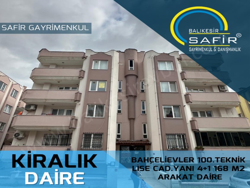 BALIKESİR KİRALIK DAİRE SAFİR DEN BAHÇELİEVLER 100.TEKNİK LİSE CAD.YANI 4+1 168 M2 ARAKAT DAİRE