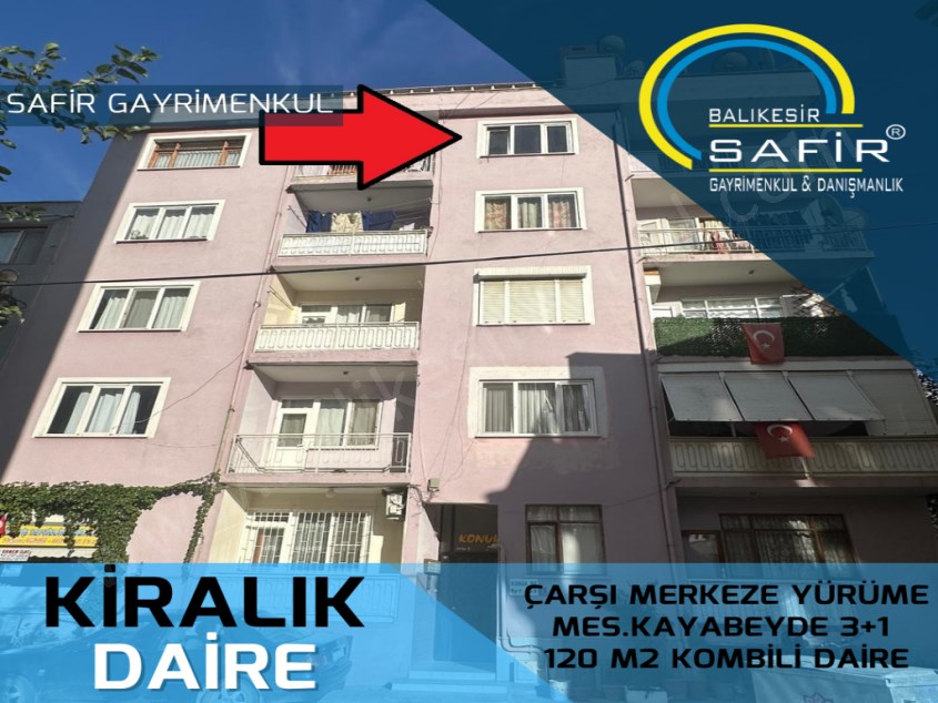 BALIKESİR KİRALIK DAİRE SAFİR DEN ÇARŞI MERKEZE YÜRÜME MES.KAYABEYDE 3+1 120 M2 KOMBİLİ 