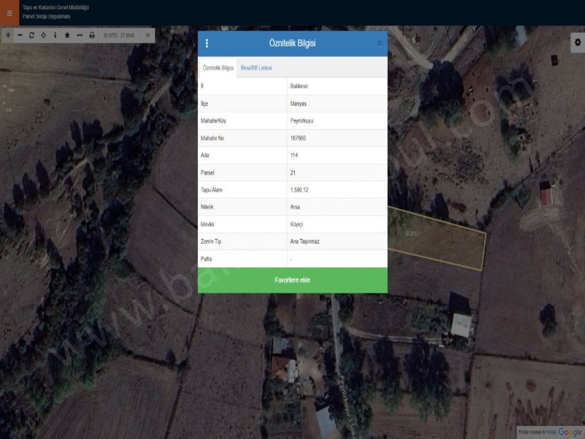 MANYAS SATILIK ARSA SAFİR DEN MANYAS PEYNİRKUYU KÖY İÇİNDE 1.590 M2 İMARLI ASFALT YOLA CEPHELİ ARSA