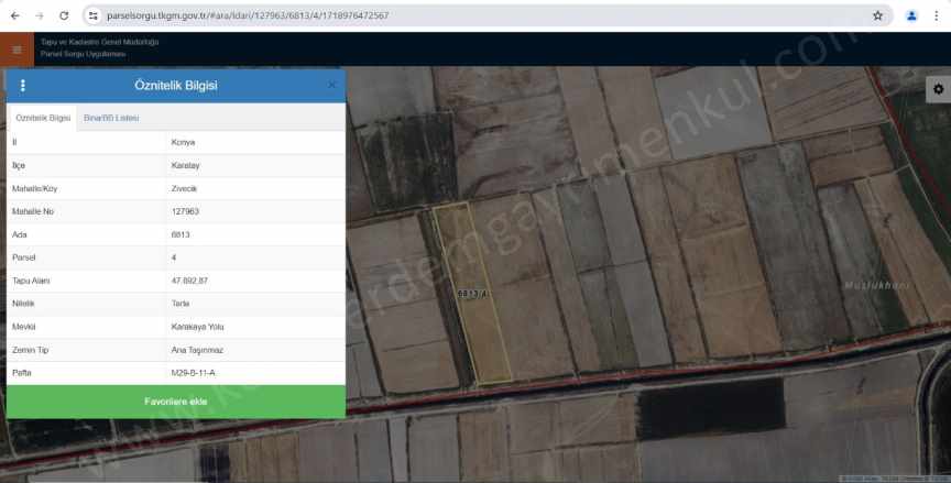 Karatay Zivecik (Ortakonak)Da Satılık Tarla Müstakil Tapulu Yeri Düz Su Kanalının Yanıbaşında Sulak