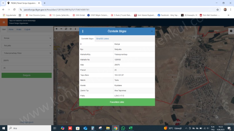 Yukarıpınarbaşı Selçuklu Satılık Tarla |  5000M2 2.950.000Tl Resim-3