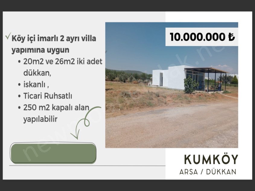 Bodrum Kumköyde 2 Villa Yapımına Uygun Dükkan