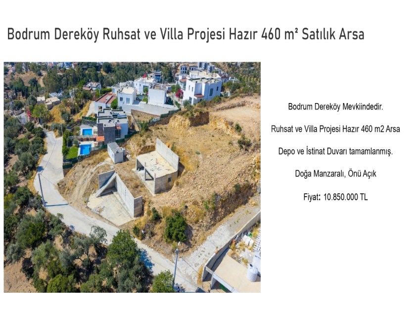 Bodrum Dereköy Ruhsat ve Villa Projesi Hazır 460 m² Satılık Arsa