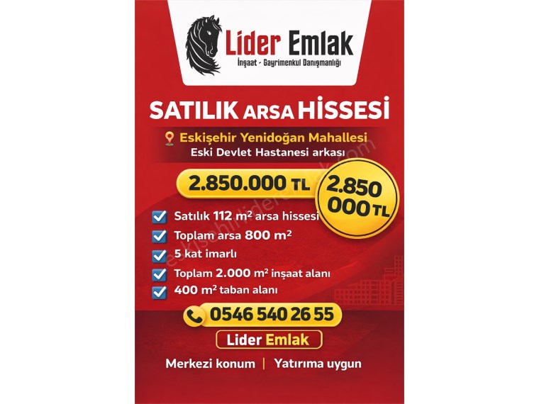 ESKİŞEHİR ESKİ DEVLET HASTANESİ ARKASI 5 KATA İMAR SATILIK ARSA
