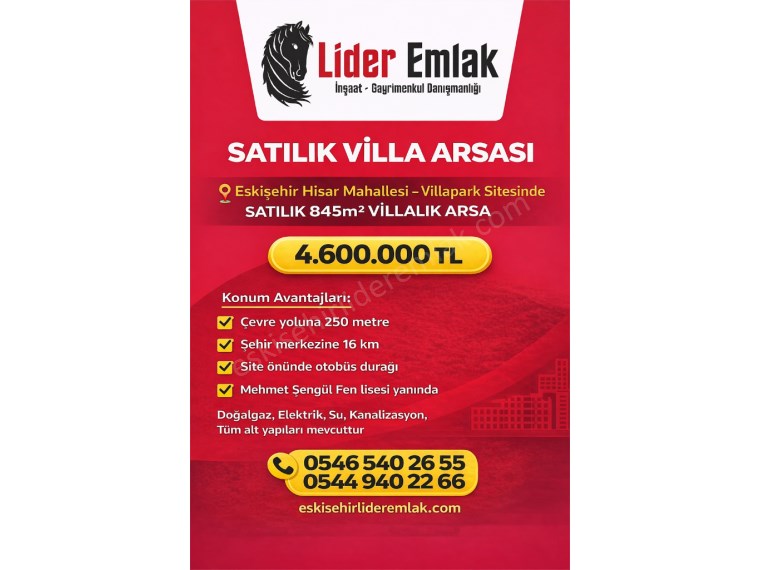 ESKİŞEHİR HİSAR MAHALLESİ – VİLLAPARK SİTESİNDE SATILIK VİLLALIK ARSA 