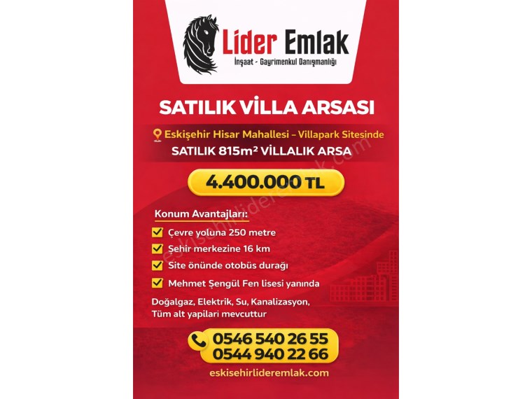 ESKİŞEHİR HİSAR MAHALLESİ – VİLLAPARK SİTESİNDE SATILIK VİLLALIK ARSA