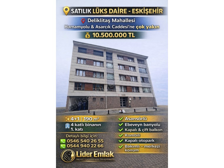 ESKİŞEHİR DELİKLİTAŞ MAHALLESİ HAMAMYOLU CADDESİ YAKINI SATILIK 4+1 DAİRE 