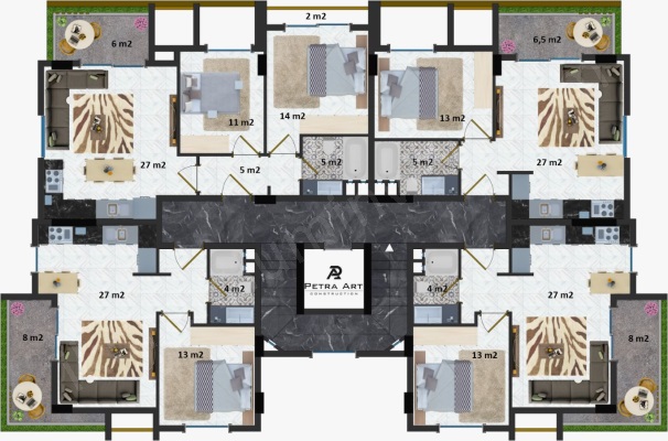 Apartments in Kestel PETRA DELUXE FOR SALE FLATS, PENT HOUSE Floor plan