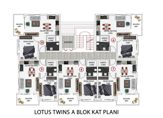 OKURCALAR  yeni projeden daireler LOTUS TWINS Gebäudeplan
