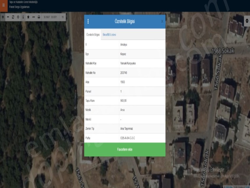ANTALYA KEPEZ VARSAK KARSIYAKA KAT KARSILIGI ARSA 563 M2 ORAN 45