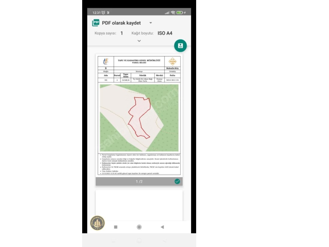 MUĞLA MENTEŞE DE YATIRIMLIK ARSA 