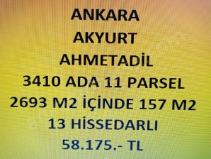 ANKARA AKYURT AHMETADİL DE 157 m2 HİSSELİ TAPULU TARLA